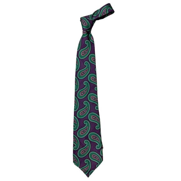 Polo Ralph Lauren Mens 100% Silk Multi-Color Paisley Necktie Purple Green  USA - Picture 2 of 5
